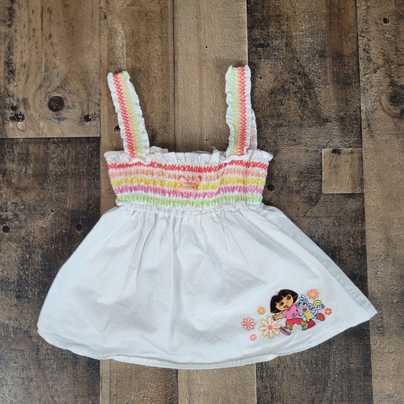 Nick Jr Dora the Explorer White Dress Smocked Top Girls Toddler 4T Vintage Y2K - Picture 1 of 12